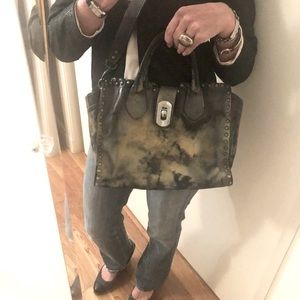 Giorgio Brato Gray and Yellow Distressed Tote